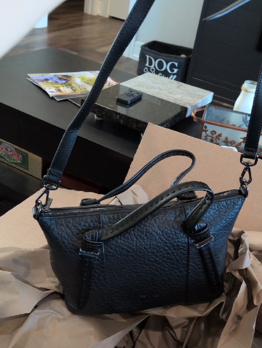 Ted Baker Black Olmia Oellie Pebbled Leather Crossbody Tote Bag